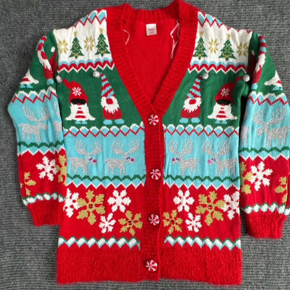 Holiday Time Womens S Ugly Christmas Cardigan Sweater Gnome Reindeer Fair Isle